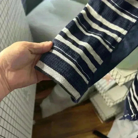 Lane Bryant Women’s Size 18 Blue Striped Hobo Fringe Open Drape Front Cardigan - Picture 4 of 12